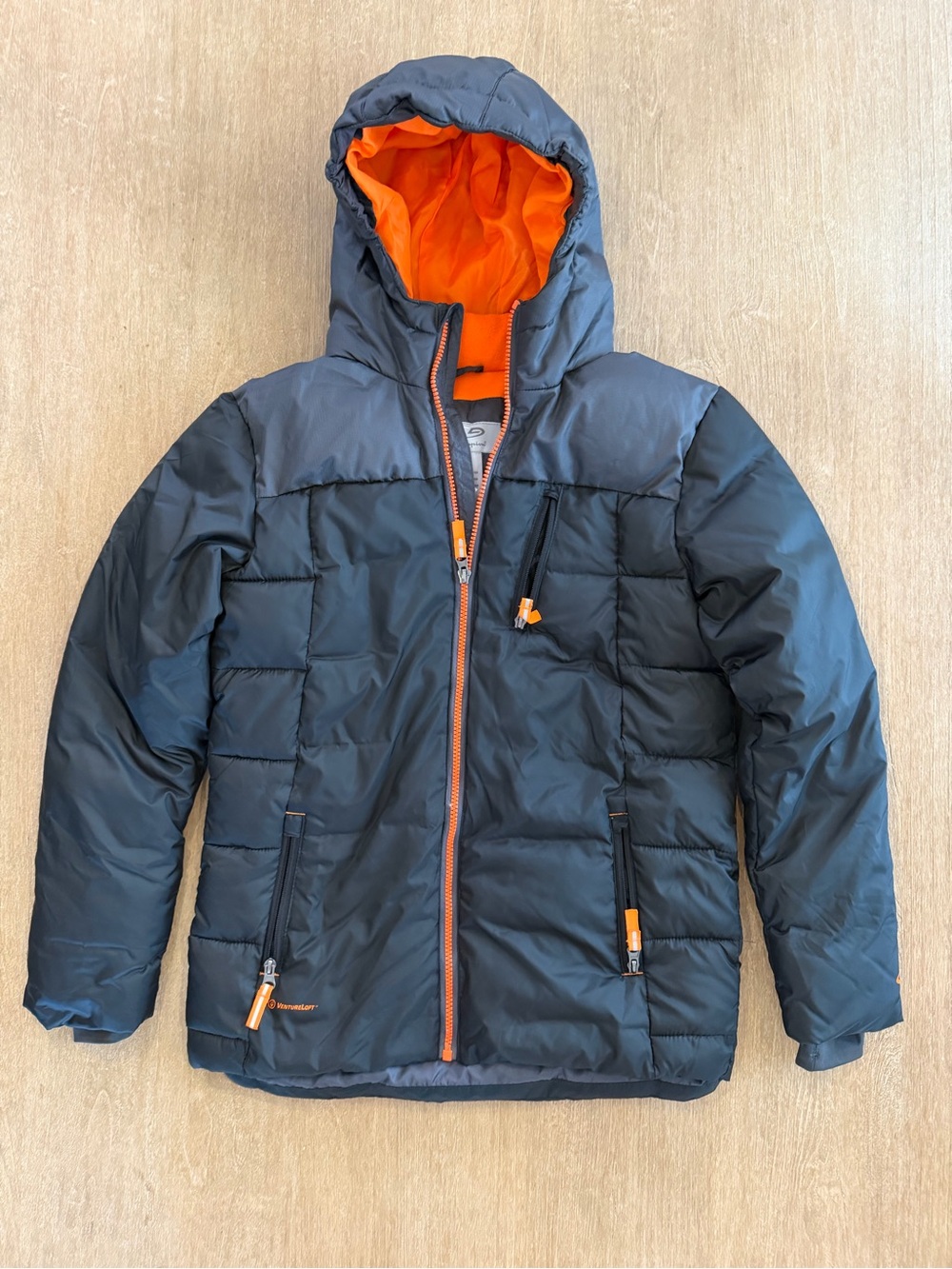 Champion VentureLoft Boys Hooded Puffer Jacket Black Orange Size L 12-14